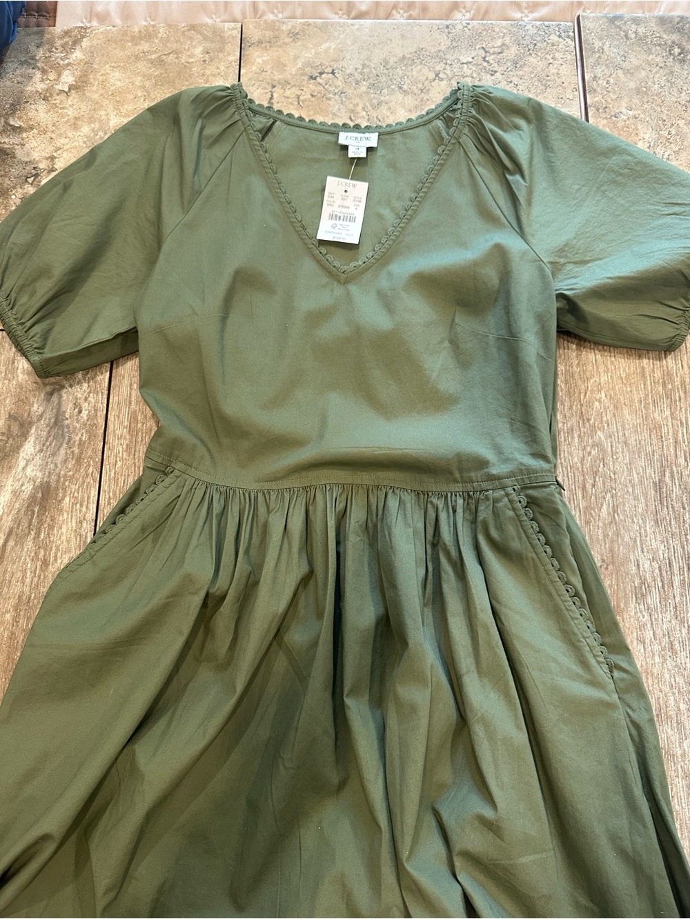 J. Crew Olive Green V-Neck Puff Sleeve Midi Dress - Picture 8 of 12